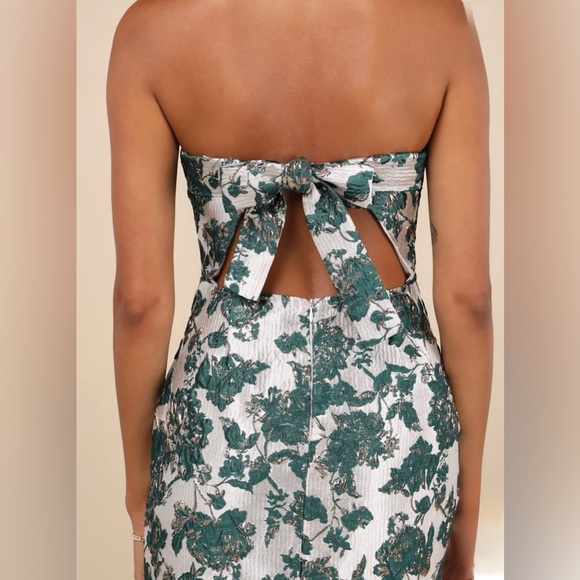 Lulus Beloved Belle Strapless Jacquard Bow Midi Dress S NWT - Picture 2 of 6
